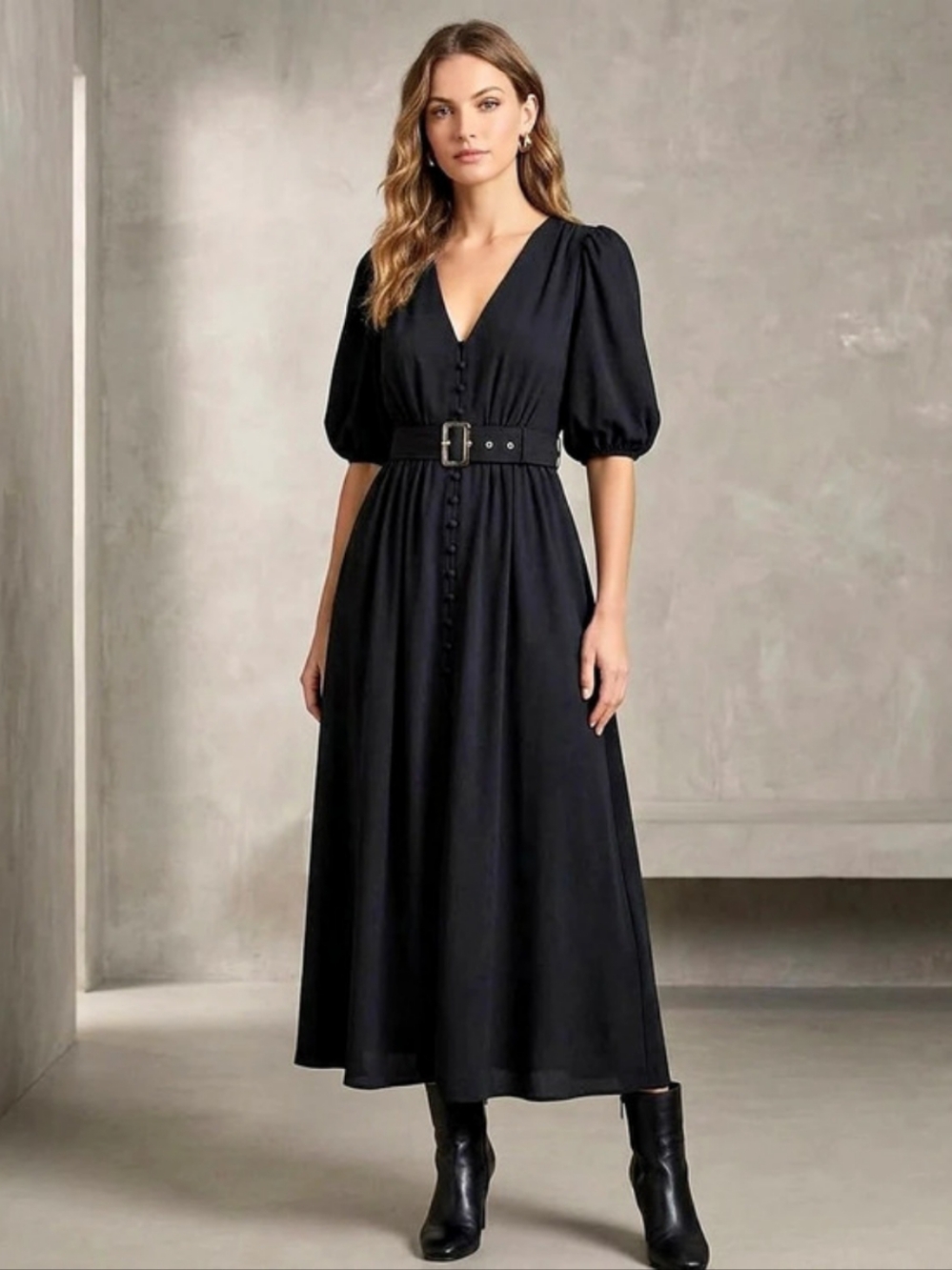 Black Belted Maxi Dress NWT
